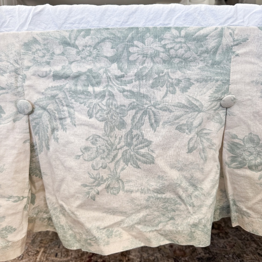 Vintage Pottery Barn Matine Blue Toile Bedskirt King Size Linen